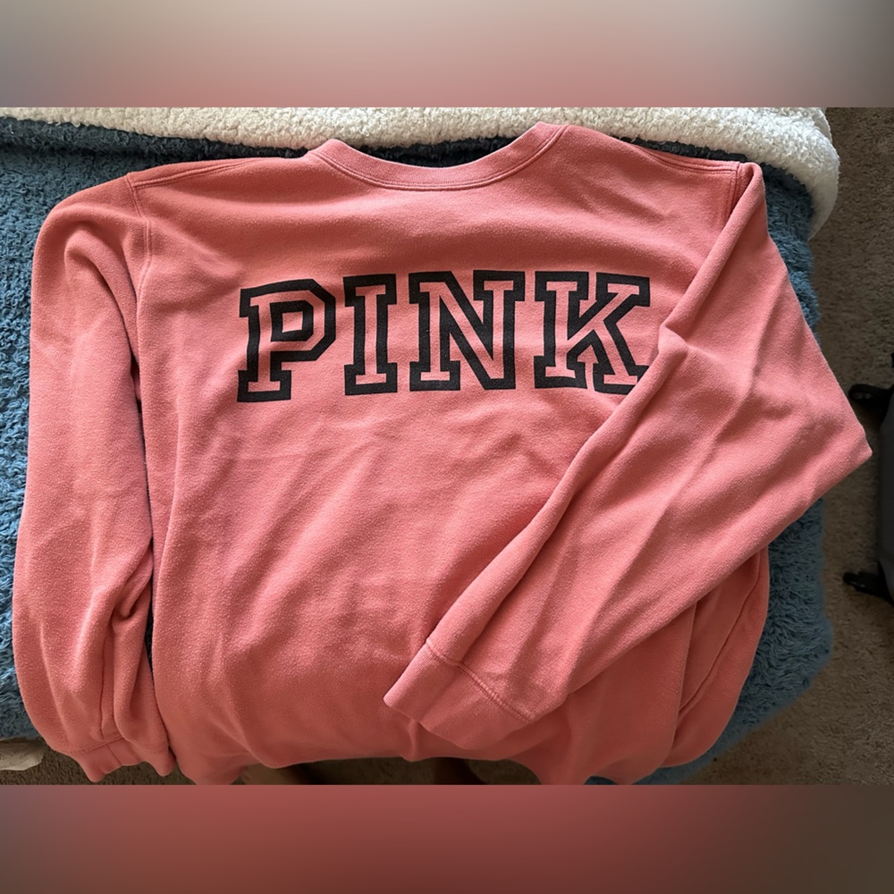PINK Victoria’s Secret coral crew neck sweatshirt. Size Large.